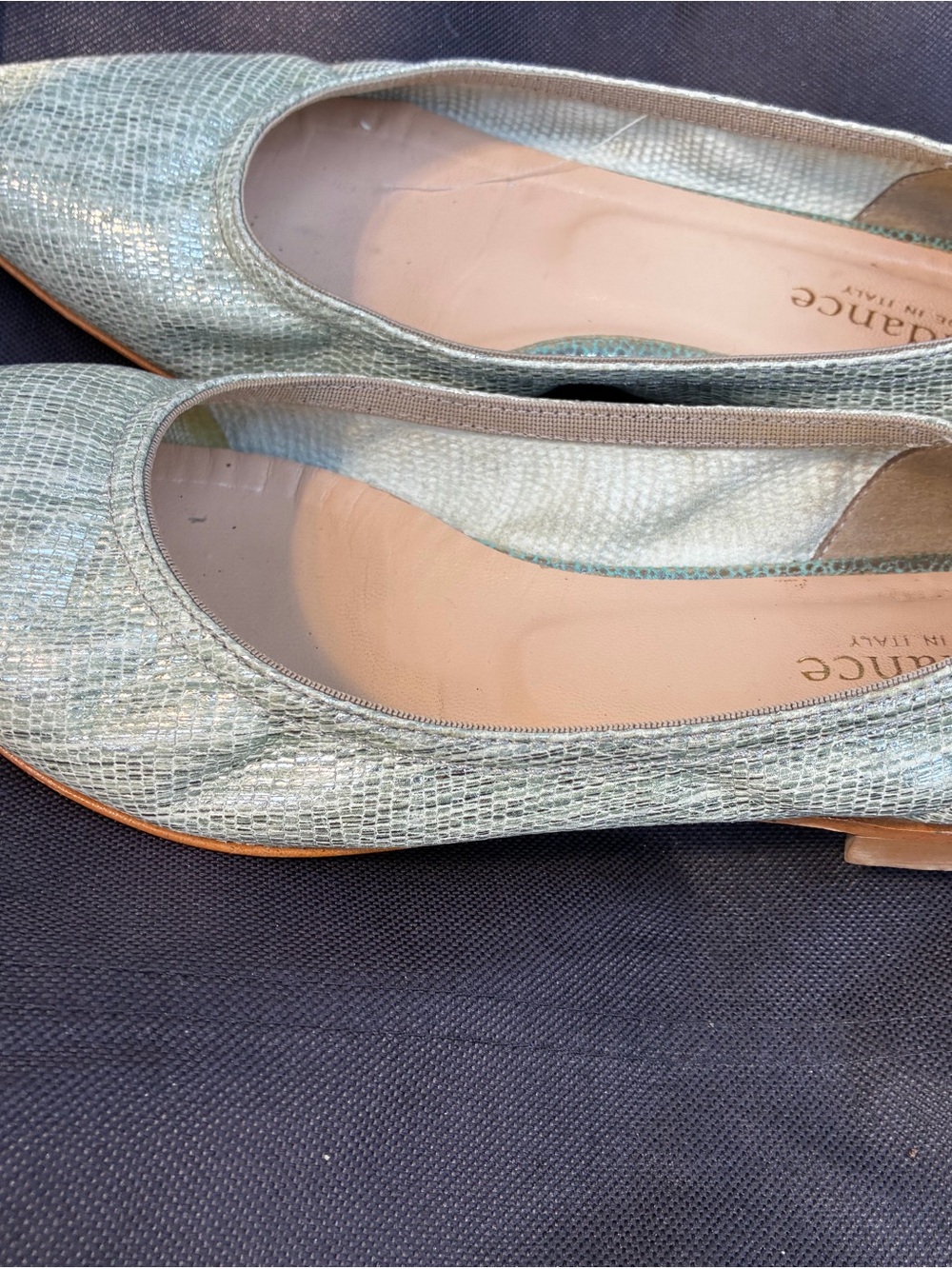 Sundance Pointed-Toe Flats in Pale Green Metallic - Picture 3 of 6